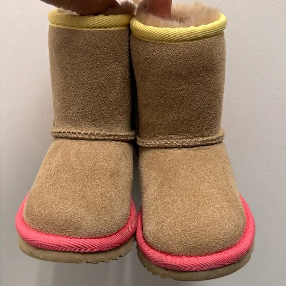 UGG Kids Boots in Tan with Pink and Yellow Accents - Picture 3 of 5